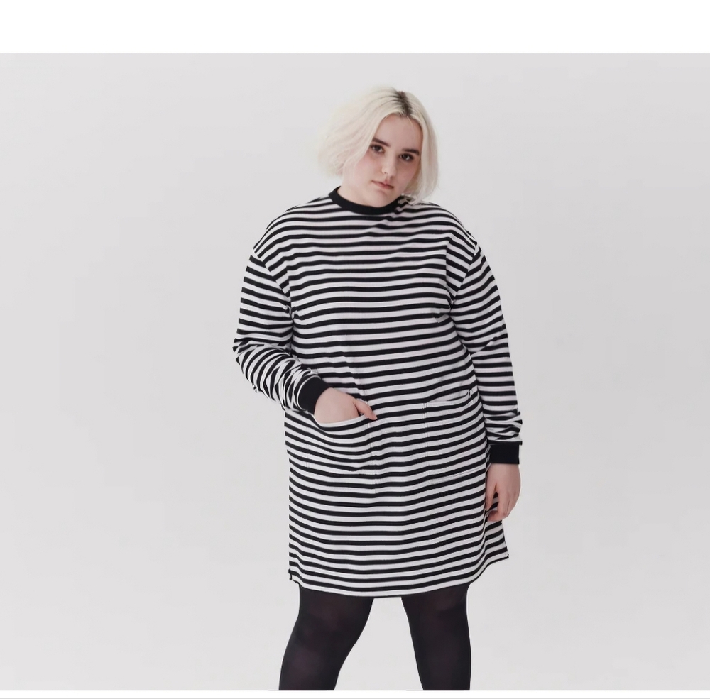 LO Black and White Striped Dress Sz S/M